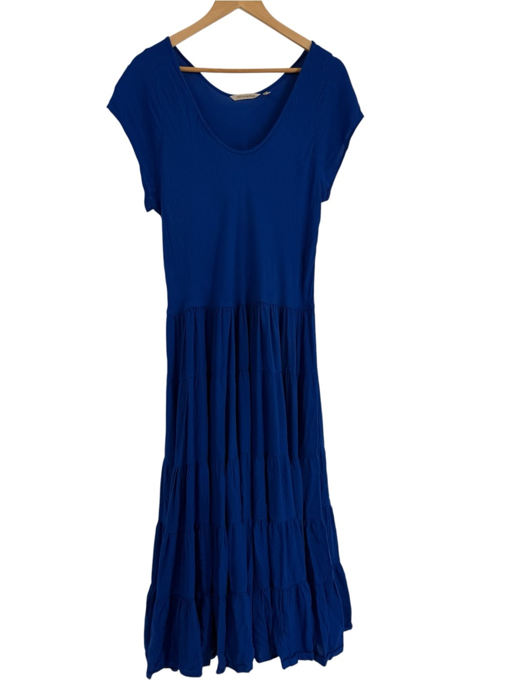 Soft Surroundings Tiered Short Sleeve Maxi Dress Womens Size 1X Blue Bohemian